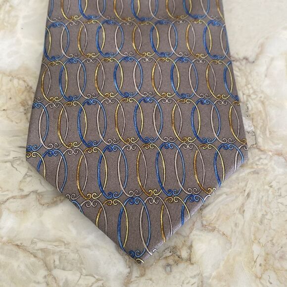 Yves Saint Laurent 100% Silk Grey Blue & Yellow Printed Tie - Picture 4 of 10